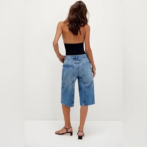 New We The Free Free People Havasu Slouchy Cropped Tahoe Blue Jeans Jorts Sz 24 - Picture 4 of 14